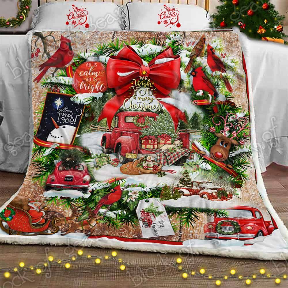 Beautiful Christmas Wreath Sherpa Fleece Blanket