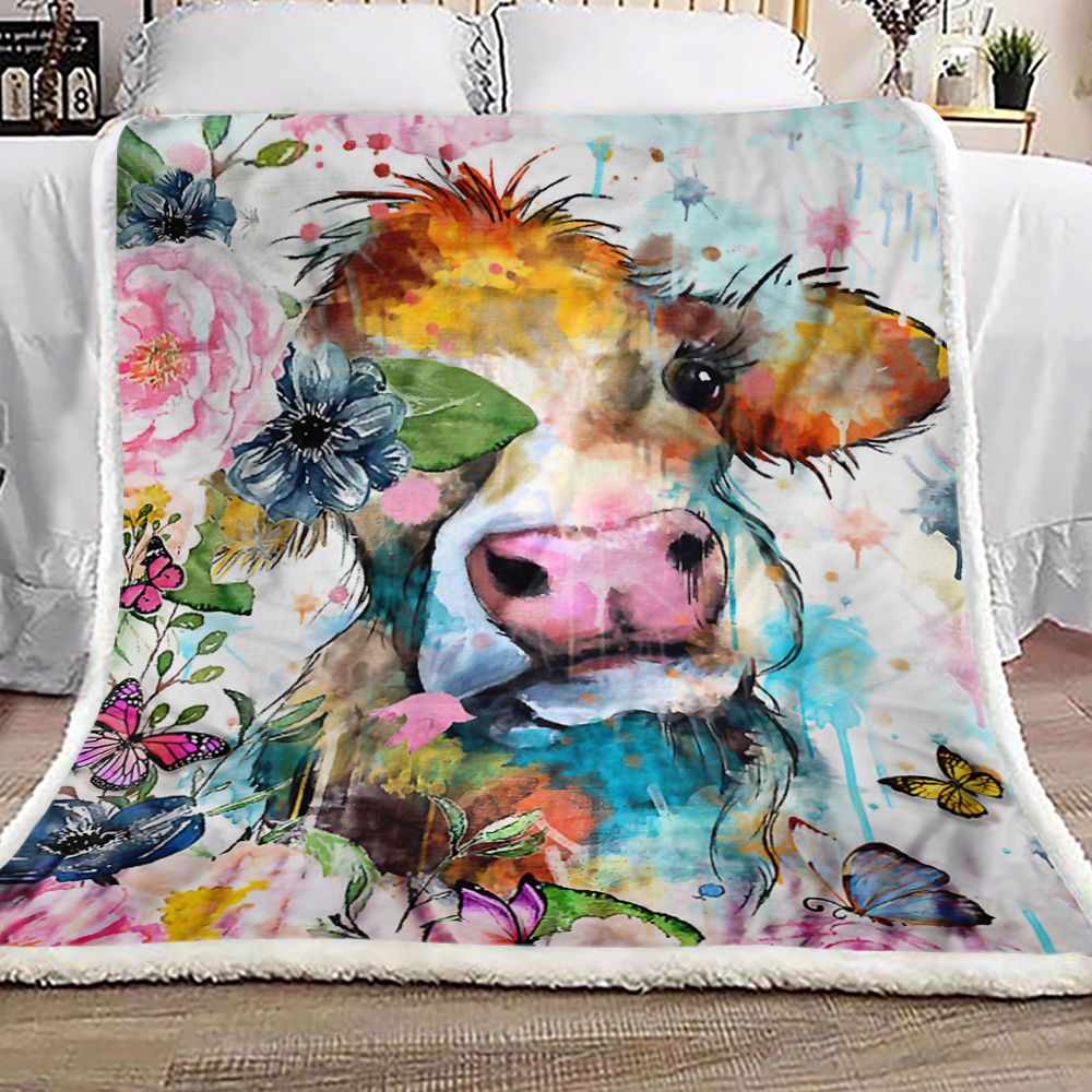 Beautiful Cow And Butterfly Fleece Blanket