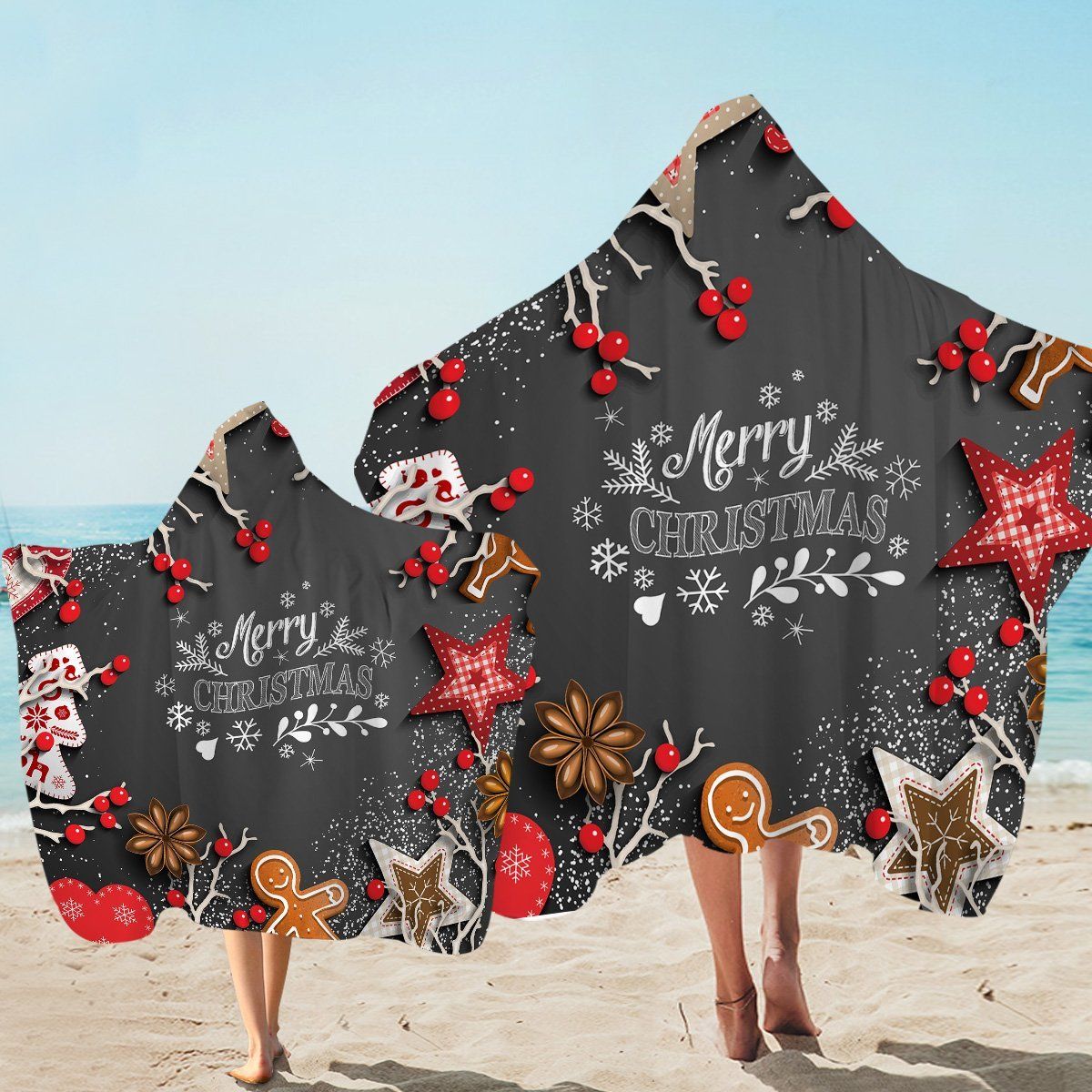 Beautiful Decoration On Christmas Printed Hooded Towel
