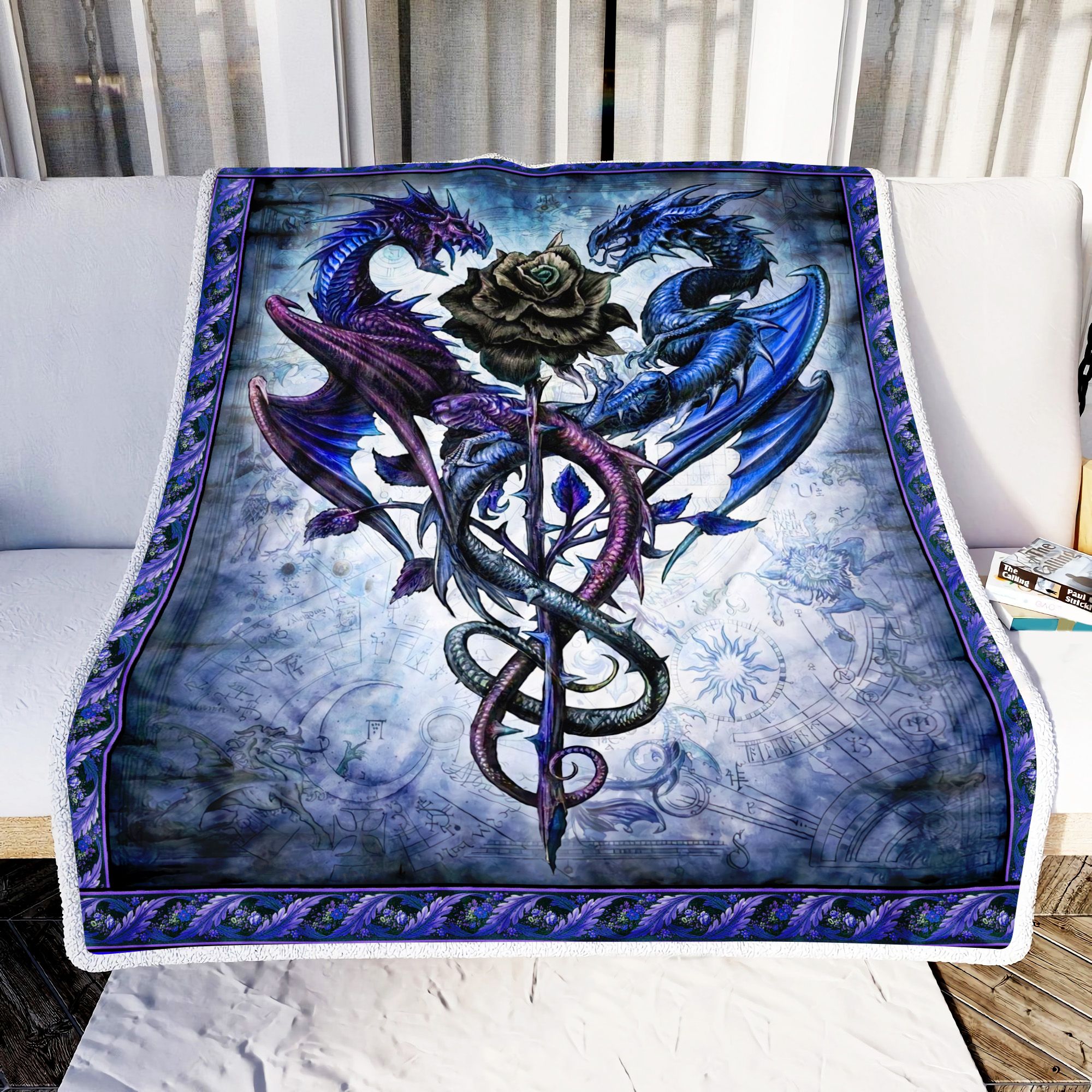 Beautiful Dragon And Rose Fleece Blanket
