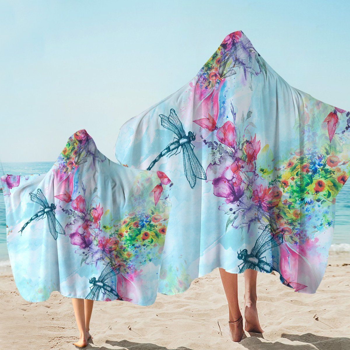 Beautiful Dragonflies Floral Printed Hooded Towel