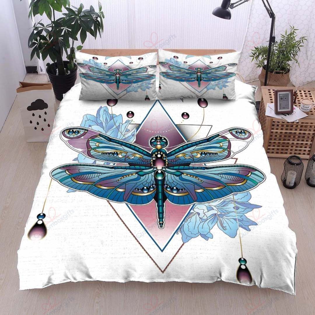 Beautiful Dragonfly Flower Printed Bedding Set