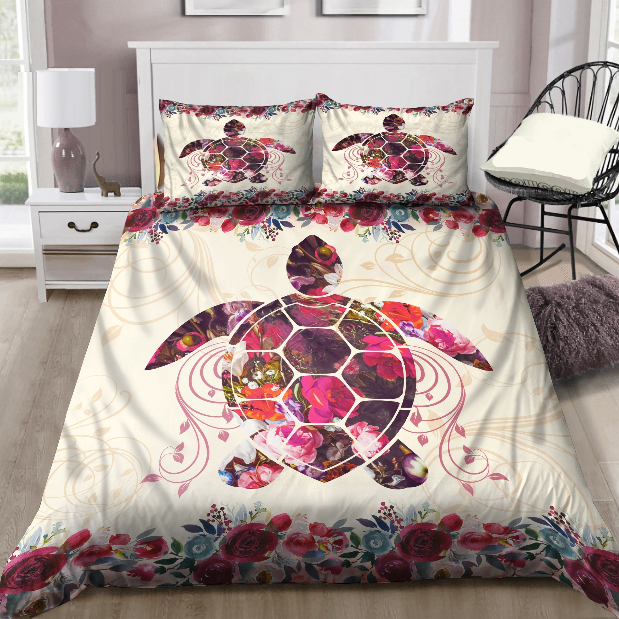 Beautiful Floral Turtle Bedding Set