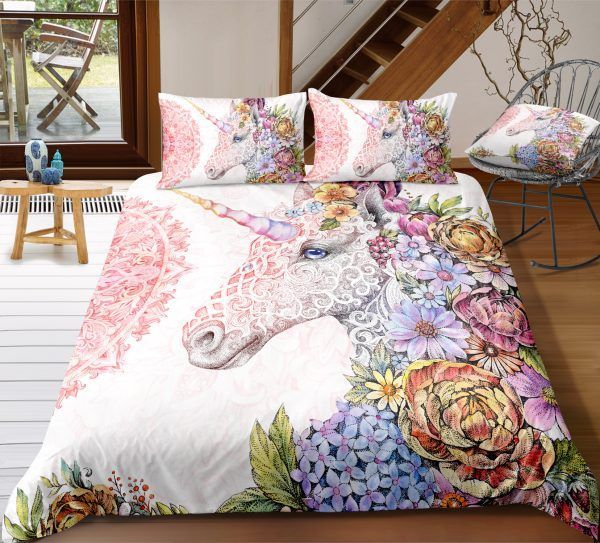 Beautiful Floral Unicorn Bedding Set