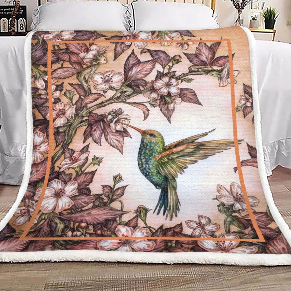 Beautiful Flower And The Mysterious Hummingbird Sherpa Fleece Blanket