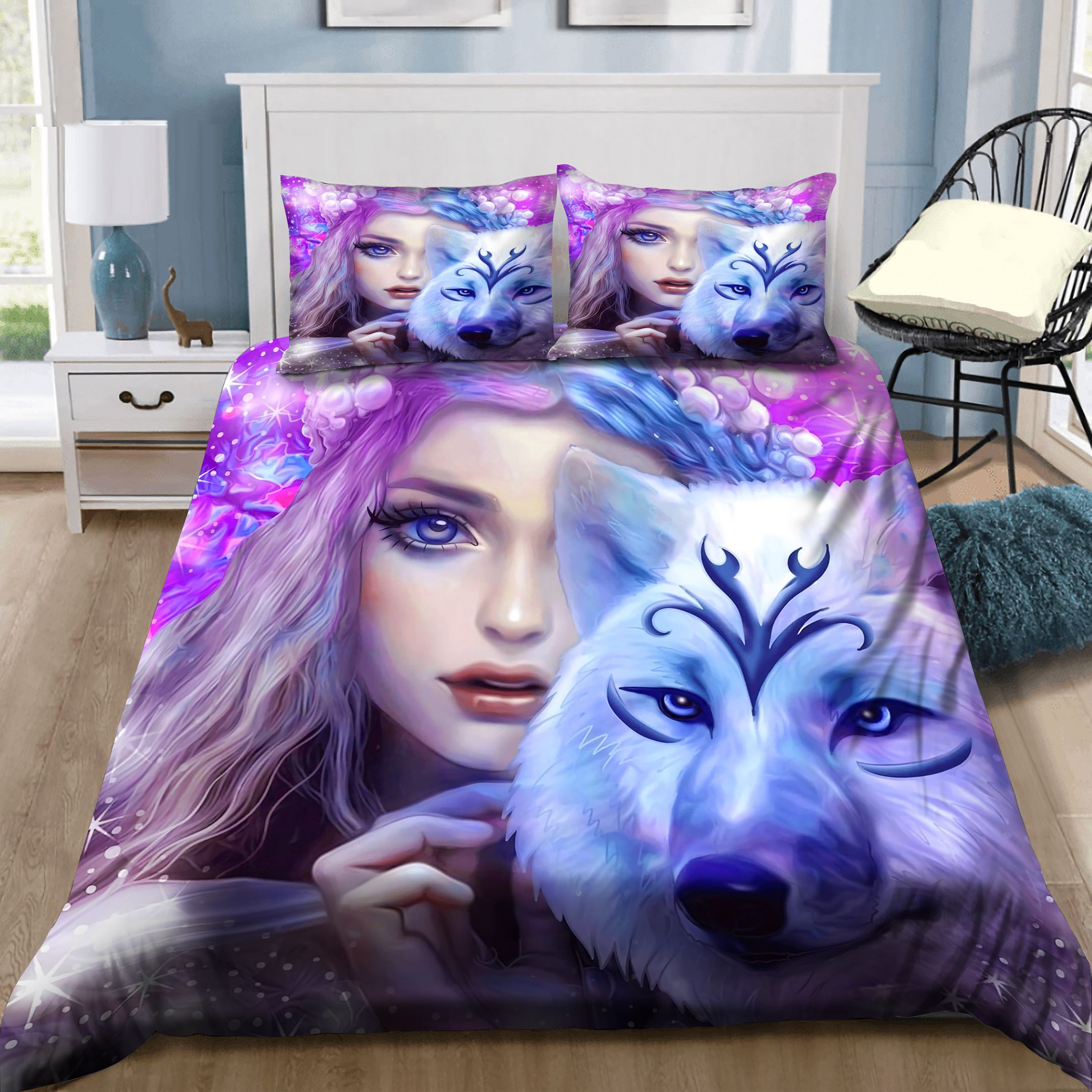 Beautiful Girl And White Fox Bedding Set