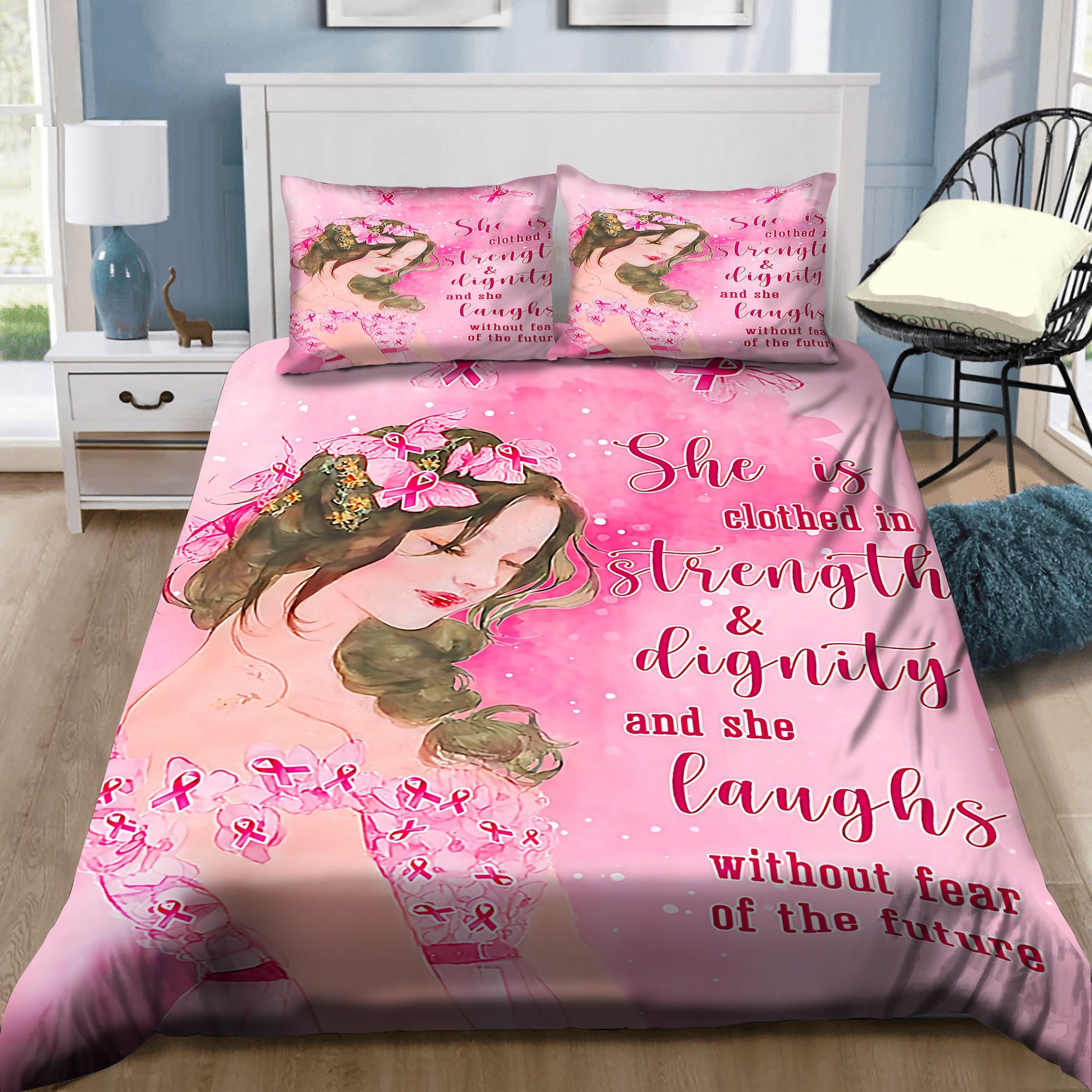 Beautiful Girl Breast Cancer Strength And Dignity Bedding Set