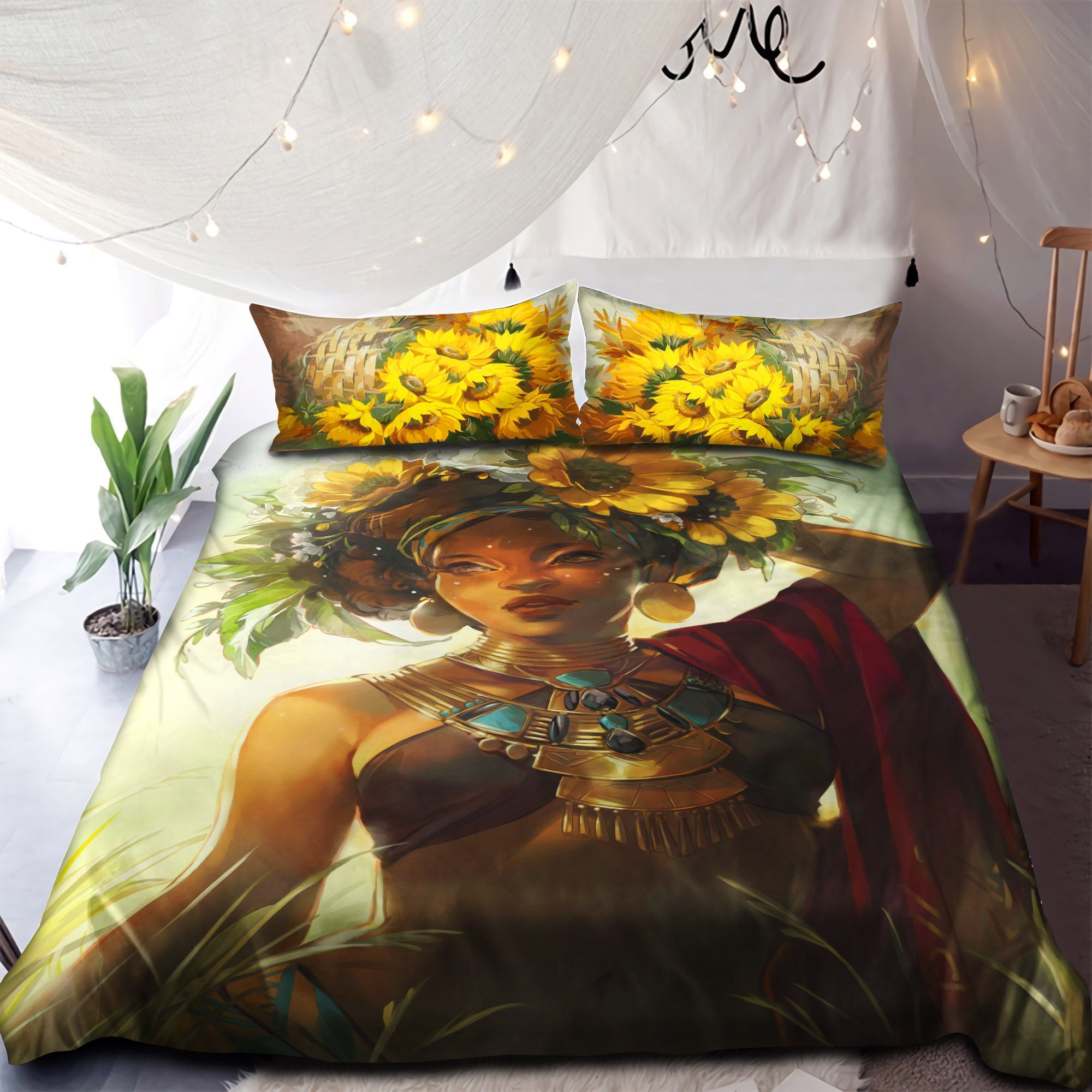 Beautiful Girl With Sunflower Bedding Set