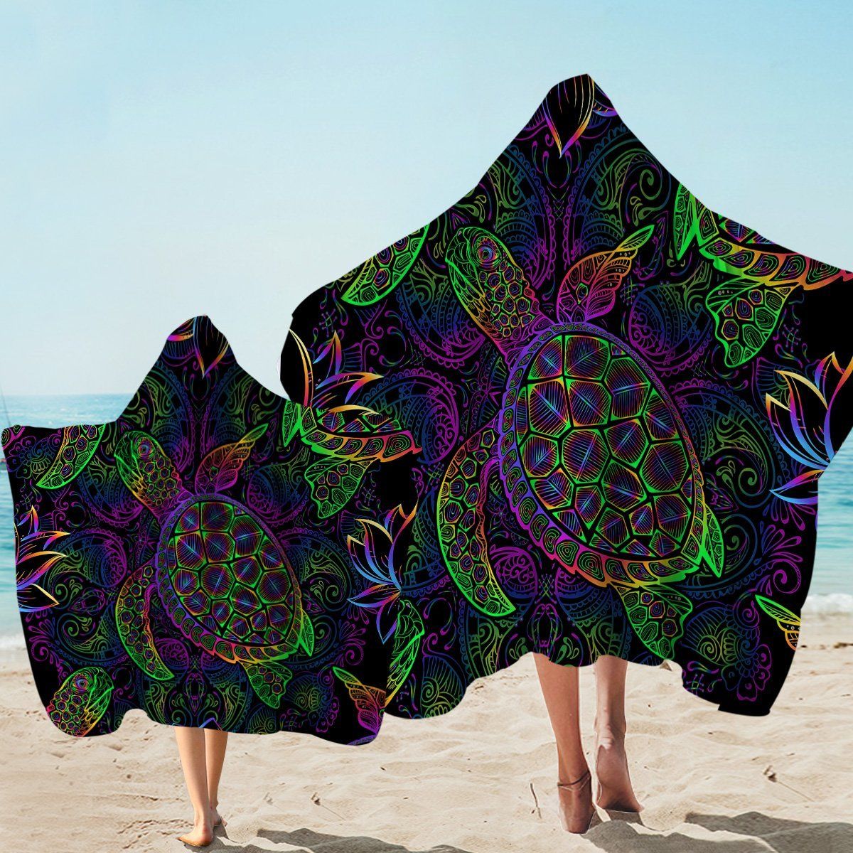Beautiful Glow-worm Turtle Printed Hooded Towel
