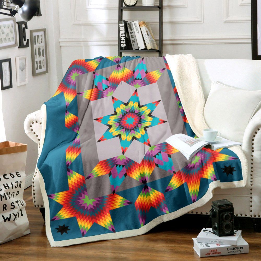 Beautiful Hand Stitched Native American Sherpa Fleece Blanket