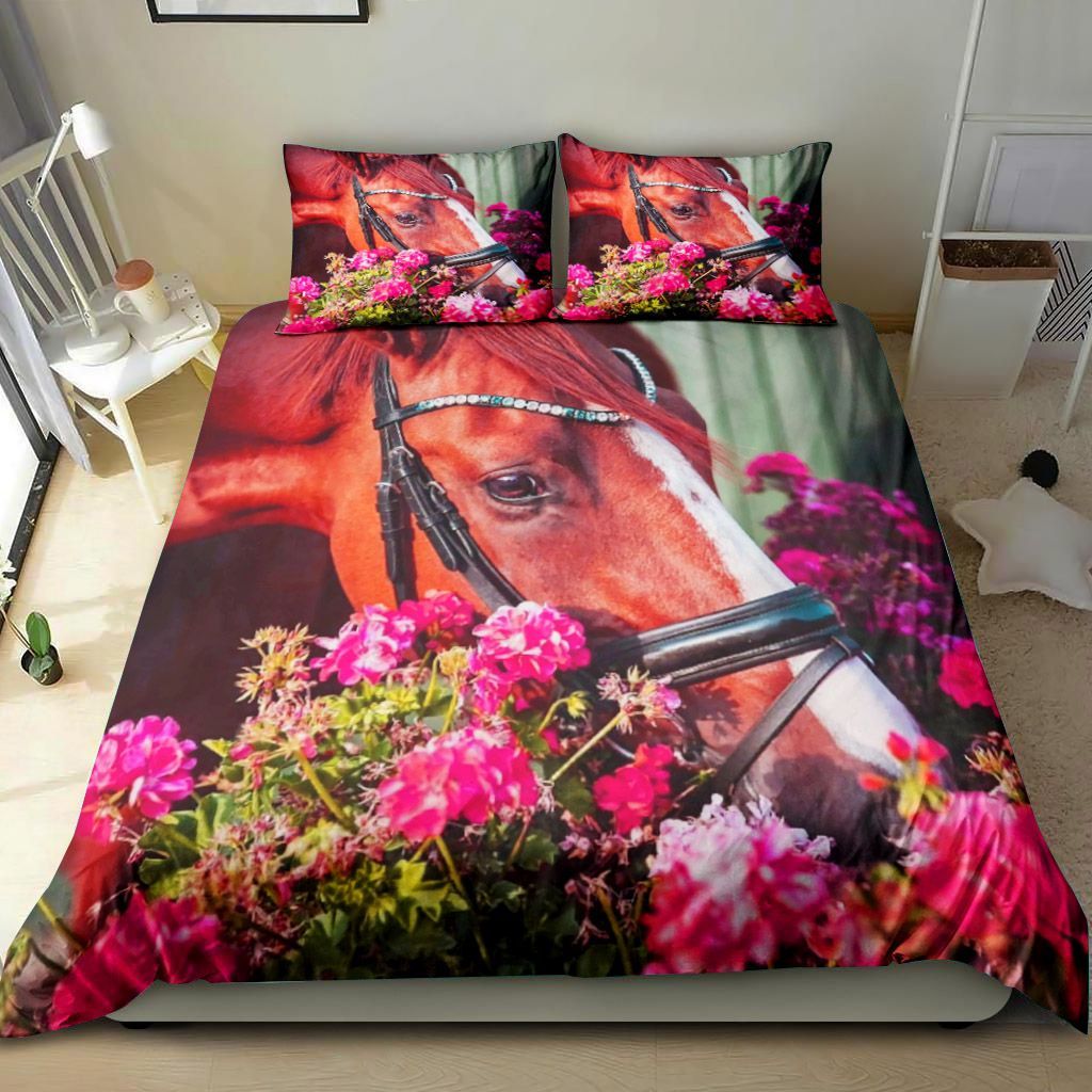 Beautiful Horse With Colorful Flowers Bedding Set