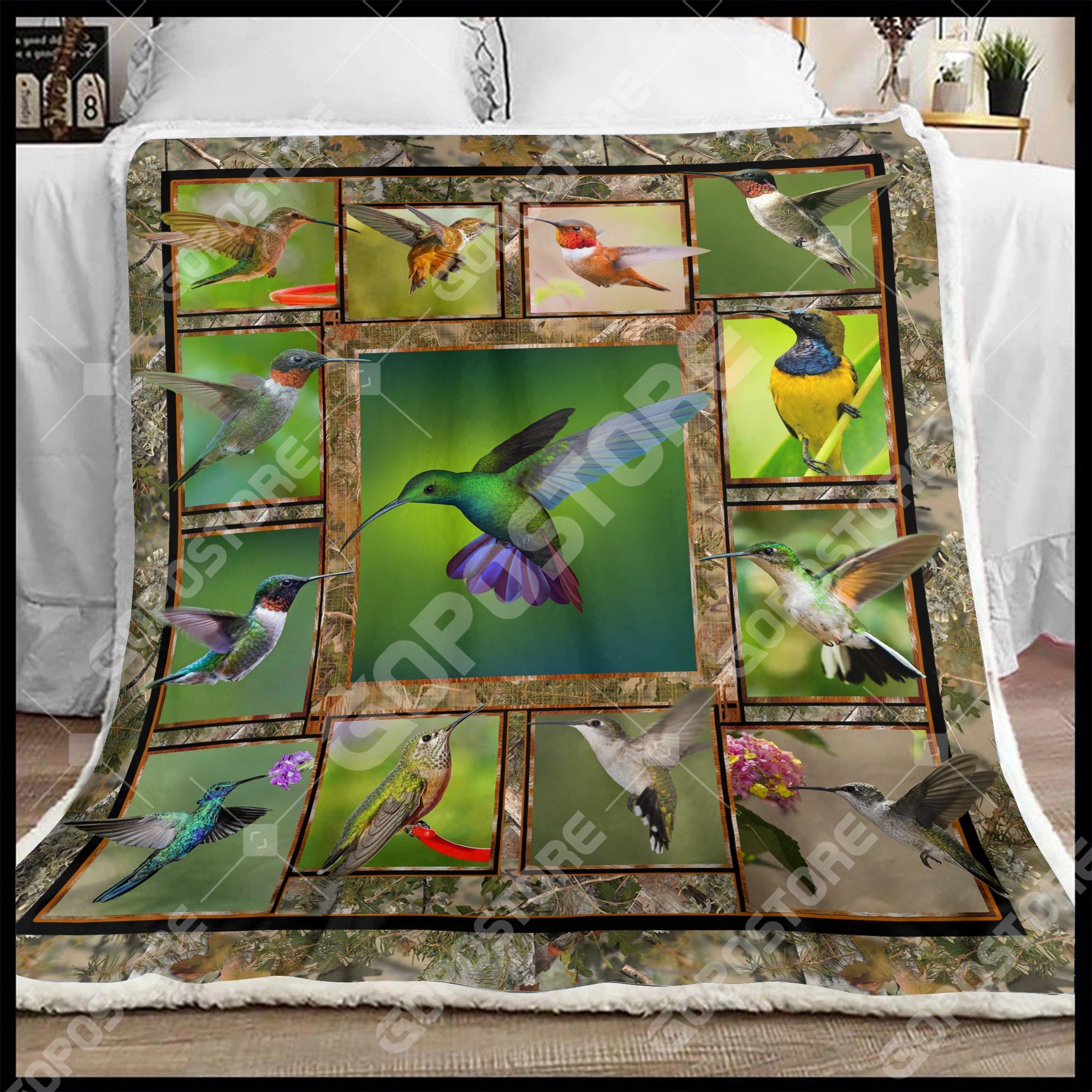 Beautiful Hummingbird Sherpa Fleece Blanket