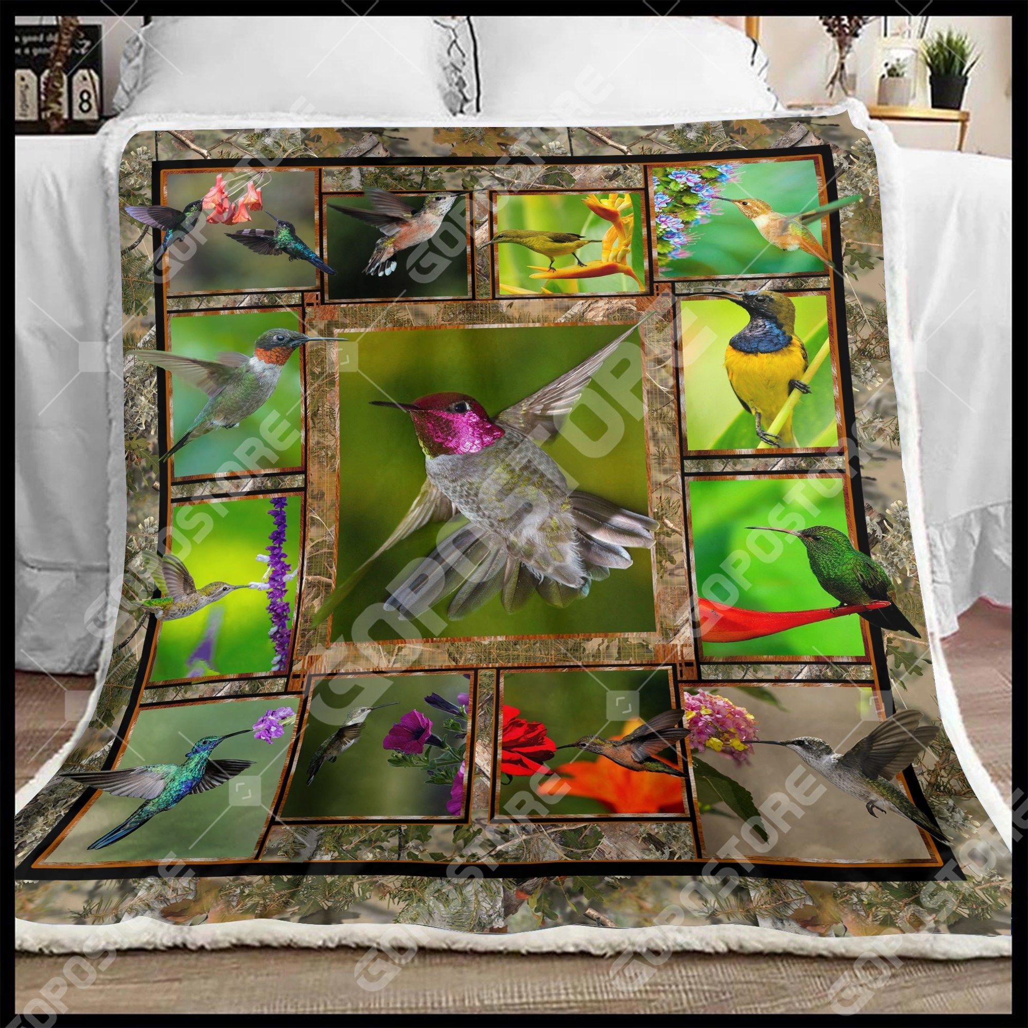 Beautiful Hummingbird Sherpa Fleece Blanket
