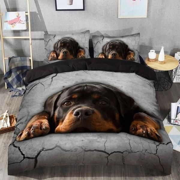 Beautiful Imagine Art Print Face Of Rottweiler Dog Lying  Bedding Set