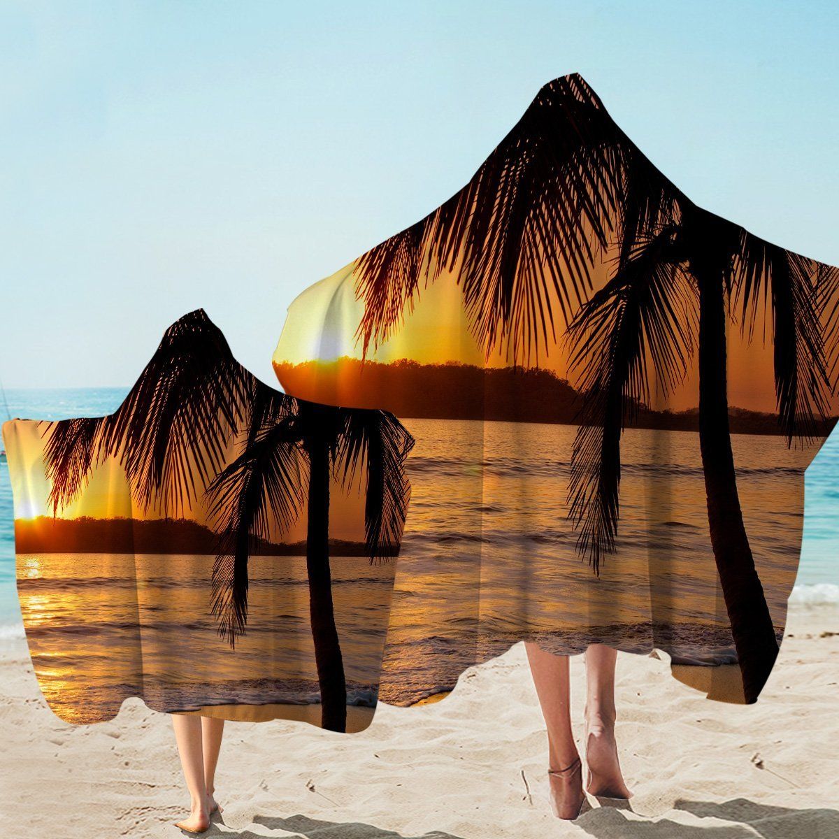 Beautiful Landscape Sunset On Beach Printed Hooded Towel