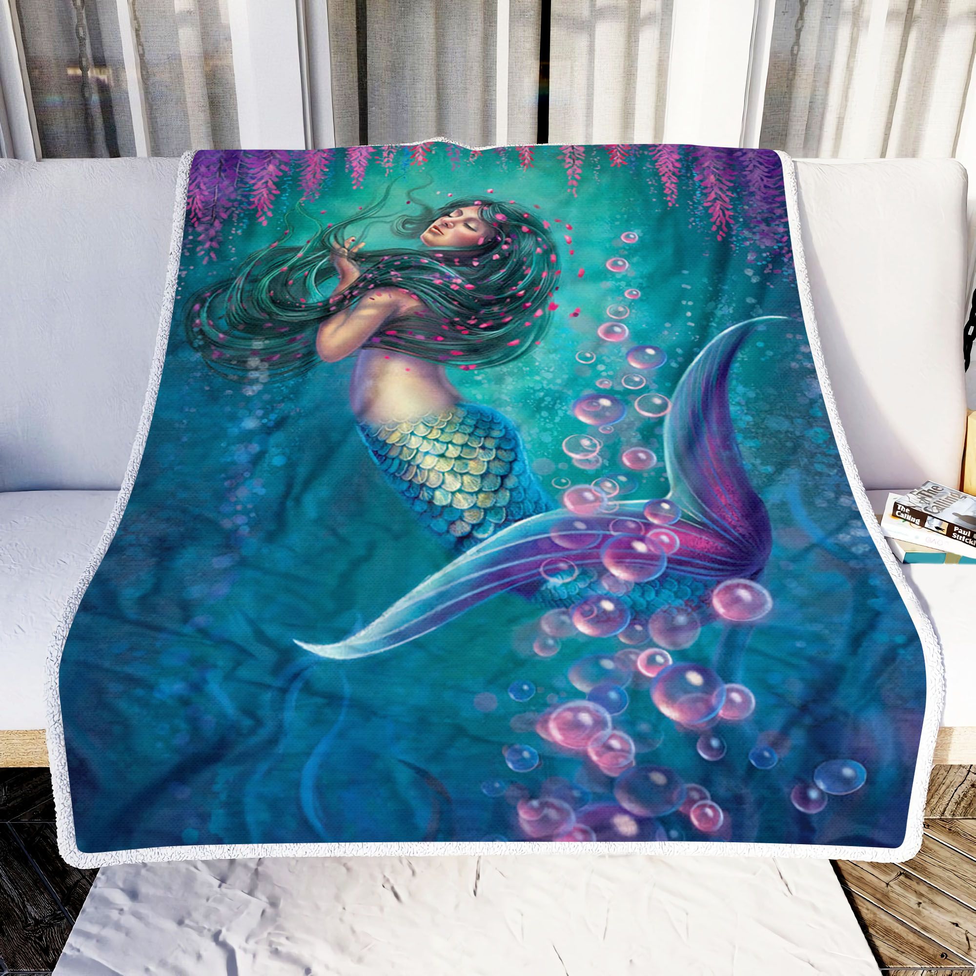 Beautiful Mermaid Blue Fleece Blanket