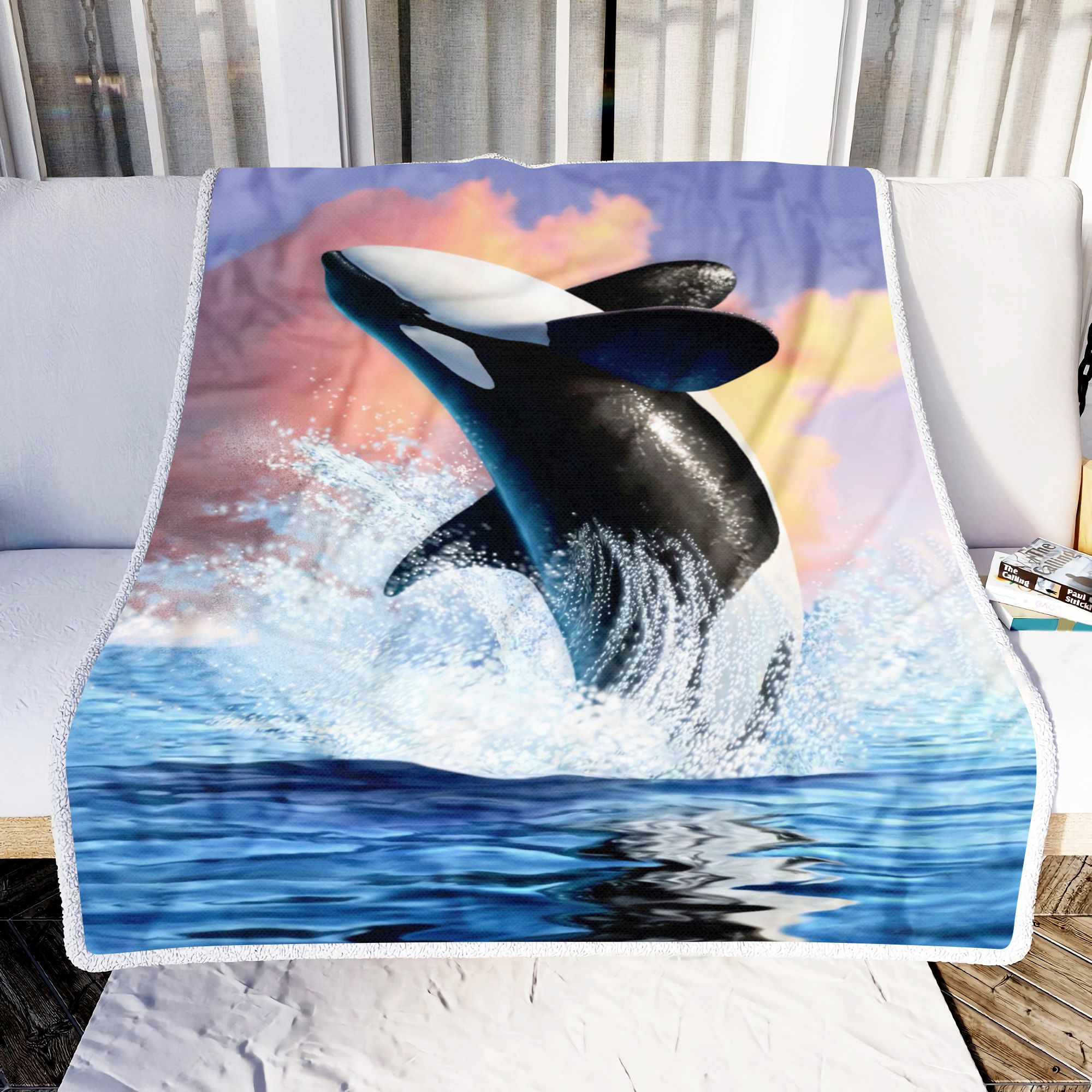 Beautiful Orca Whale Fleece Blanket