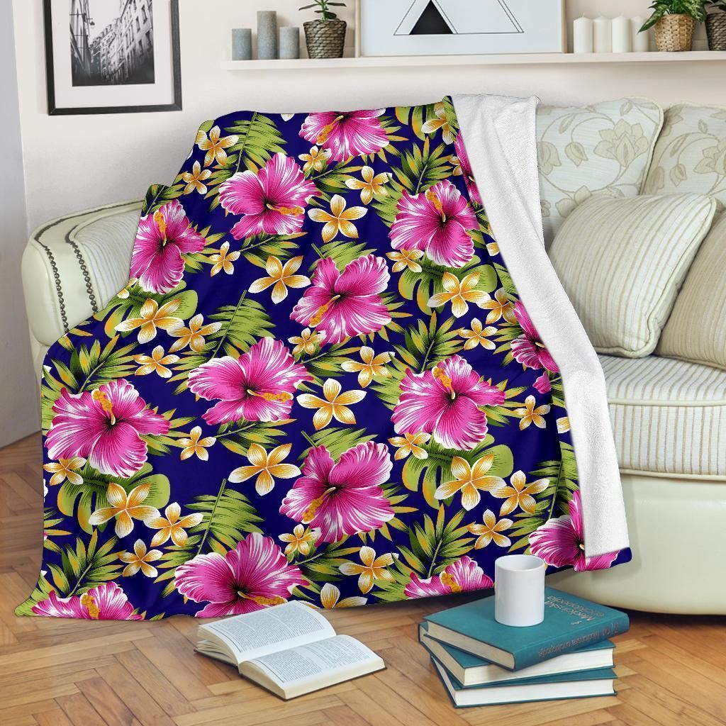 Beautiful Pink Hibiscus Pattern Print Design Fleece Blanket