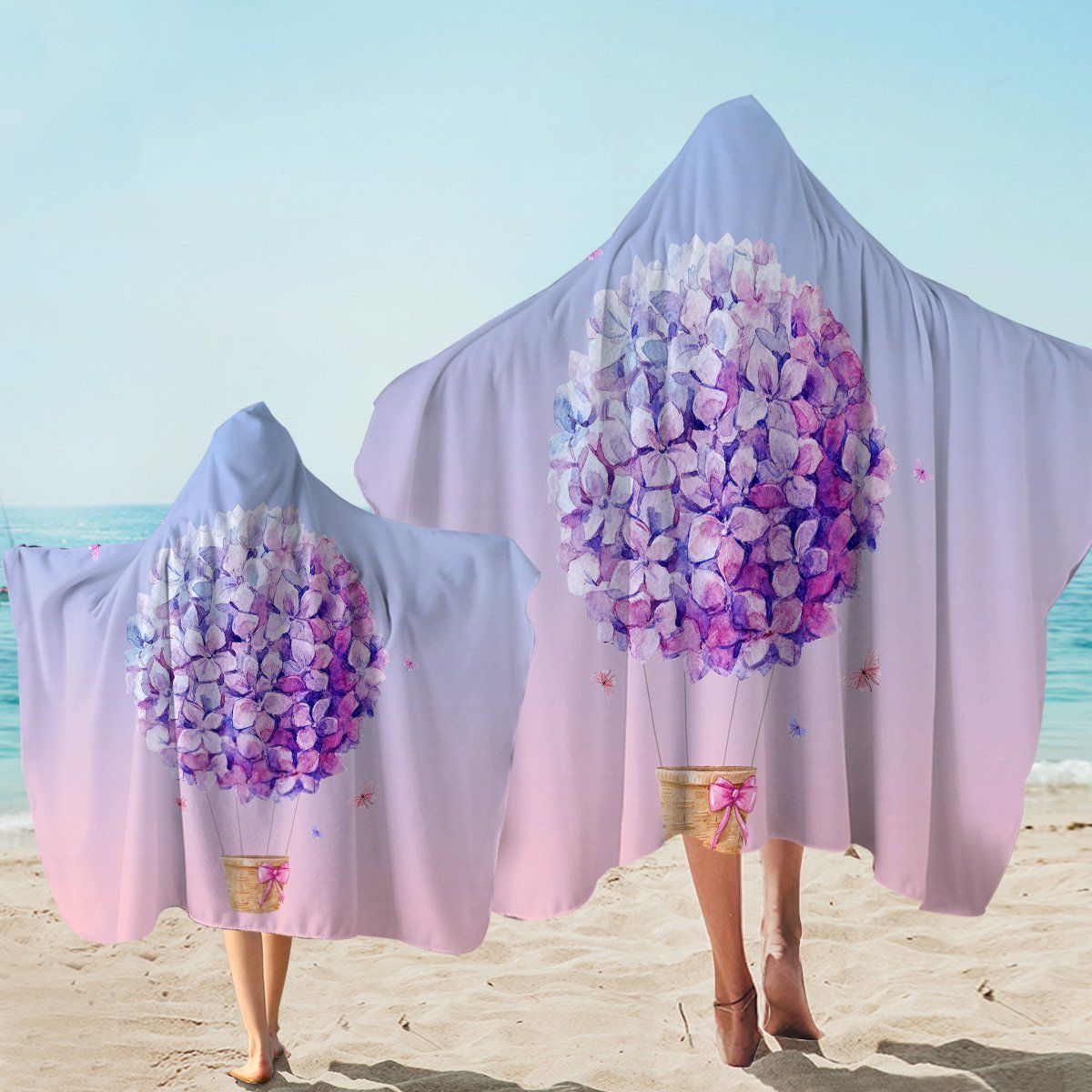 Beautiful Purples Flowers Balloon Printed Hooded Towel