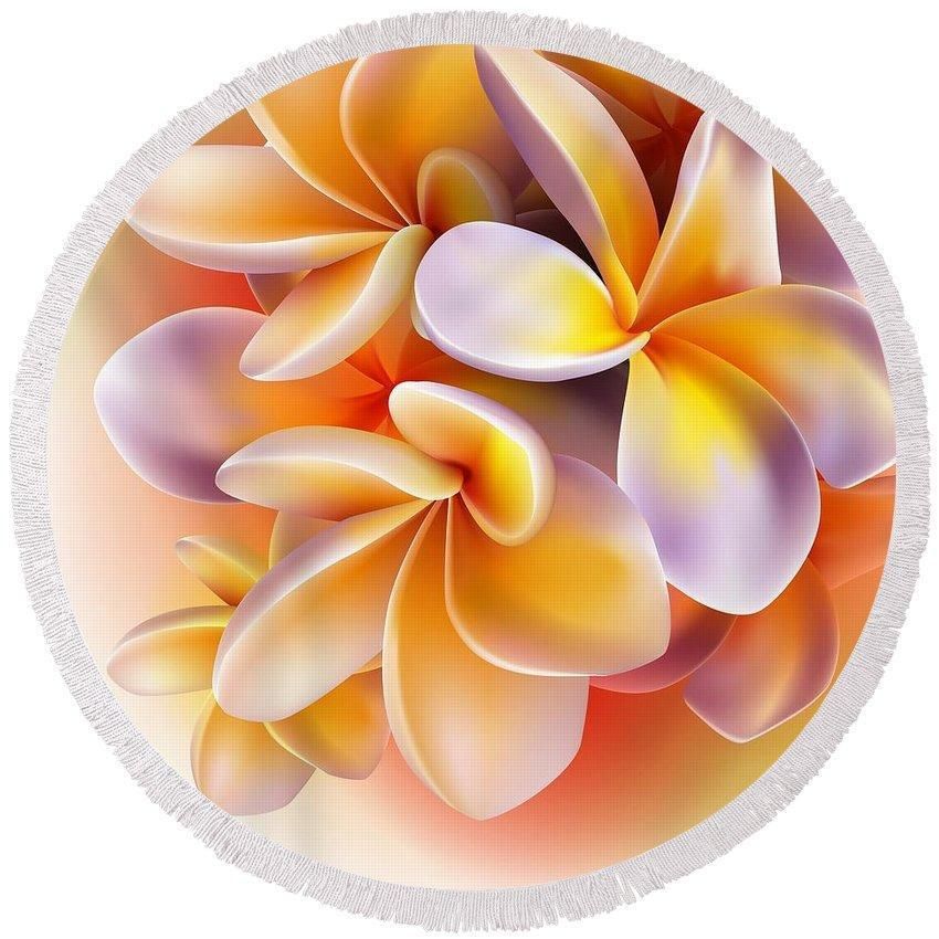 Beautiful The Frangipani Printed Round Beach Towel