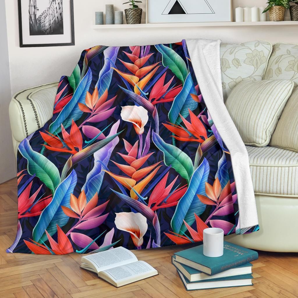 Beautiful Tropical Flower Pattern Print Design Fleece Blanket