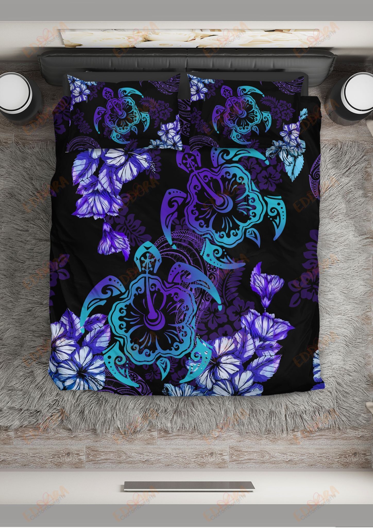 Beautiful Turtle Hibiscus Hawaii Bedding Set