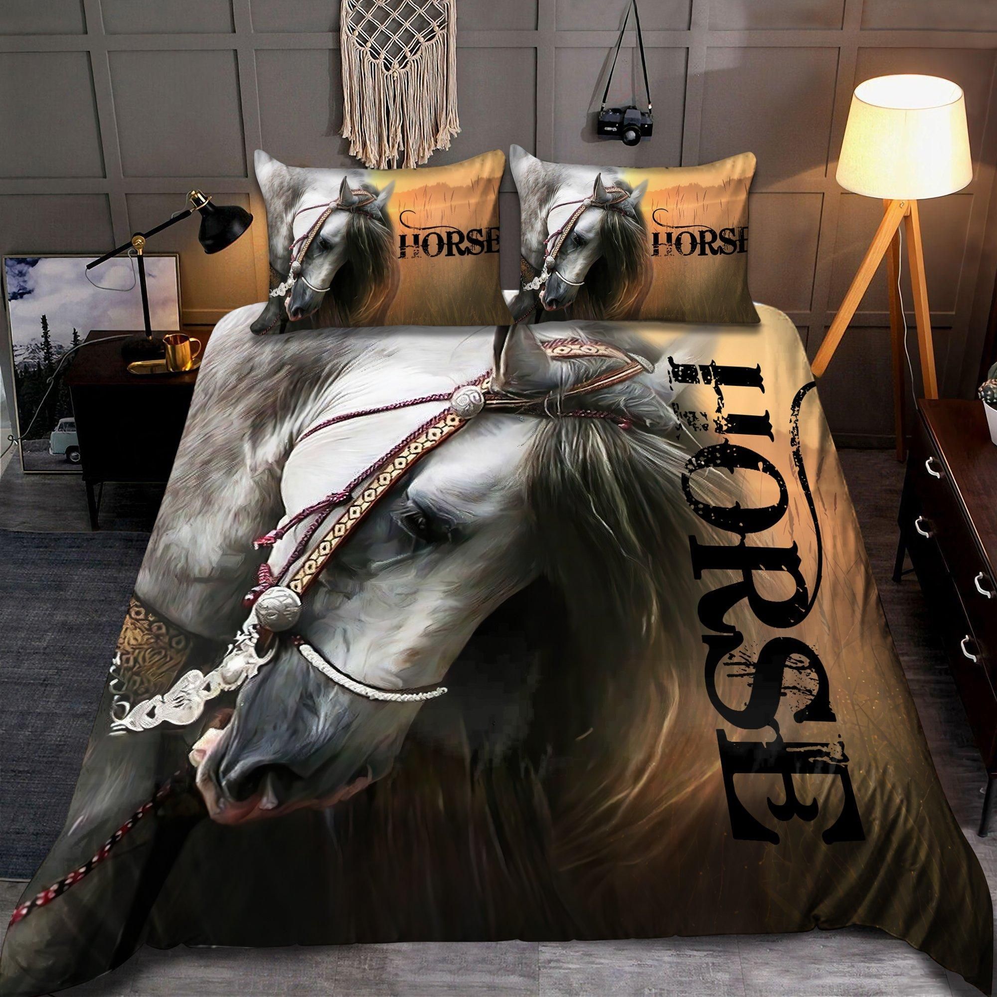 Beautiful White Horse In The Farm With Sunshine 3D Printed Bedding Set