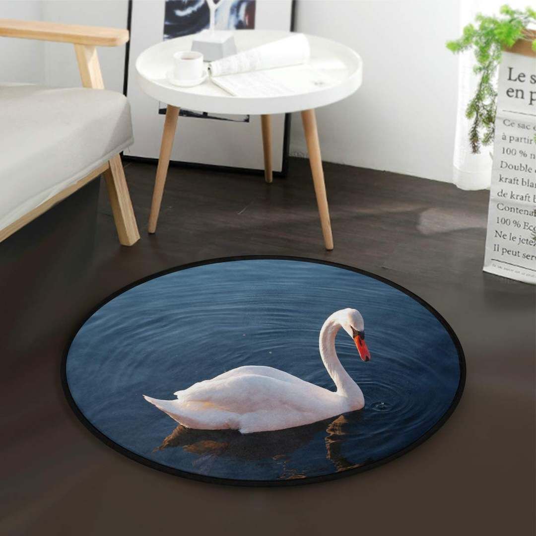 Beautiful White Swan Round Carpet