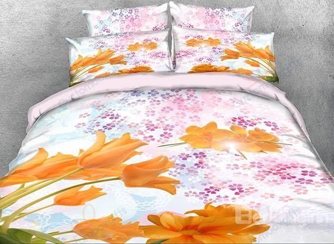 Beautiful Yellow Tulip Printed Bedding Set