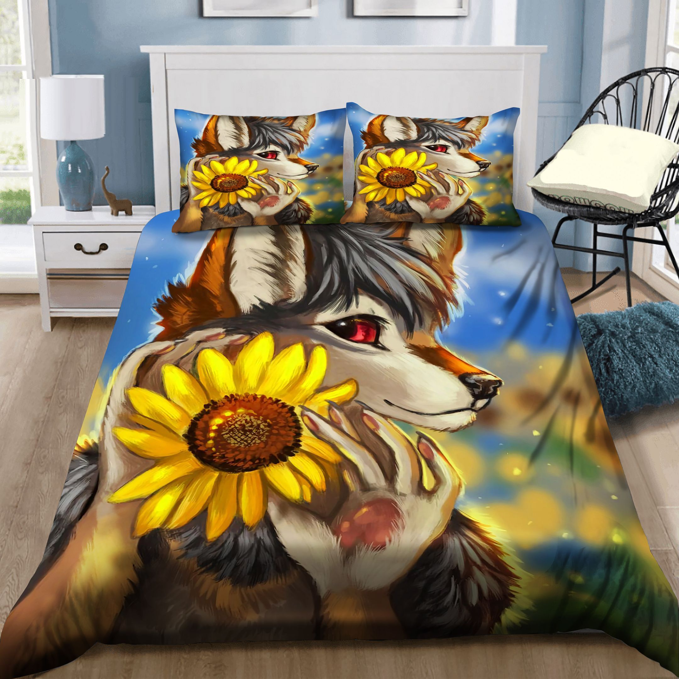 Beauty Fox And Sunflower Bedding Set