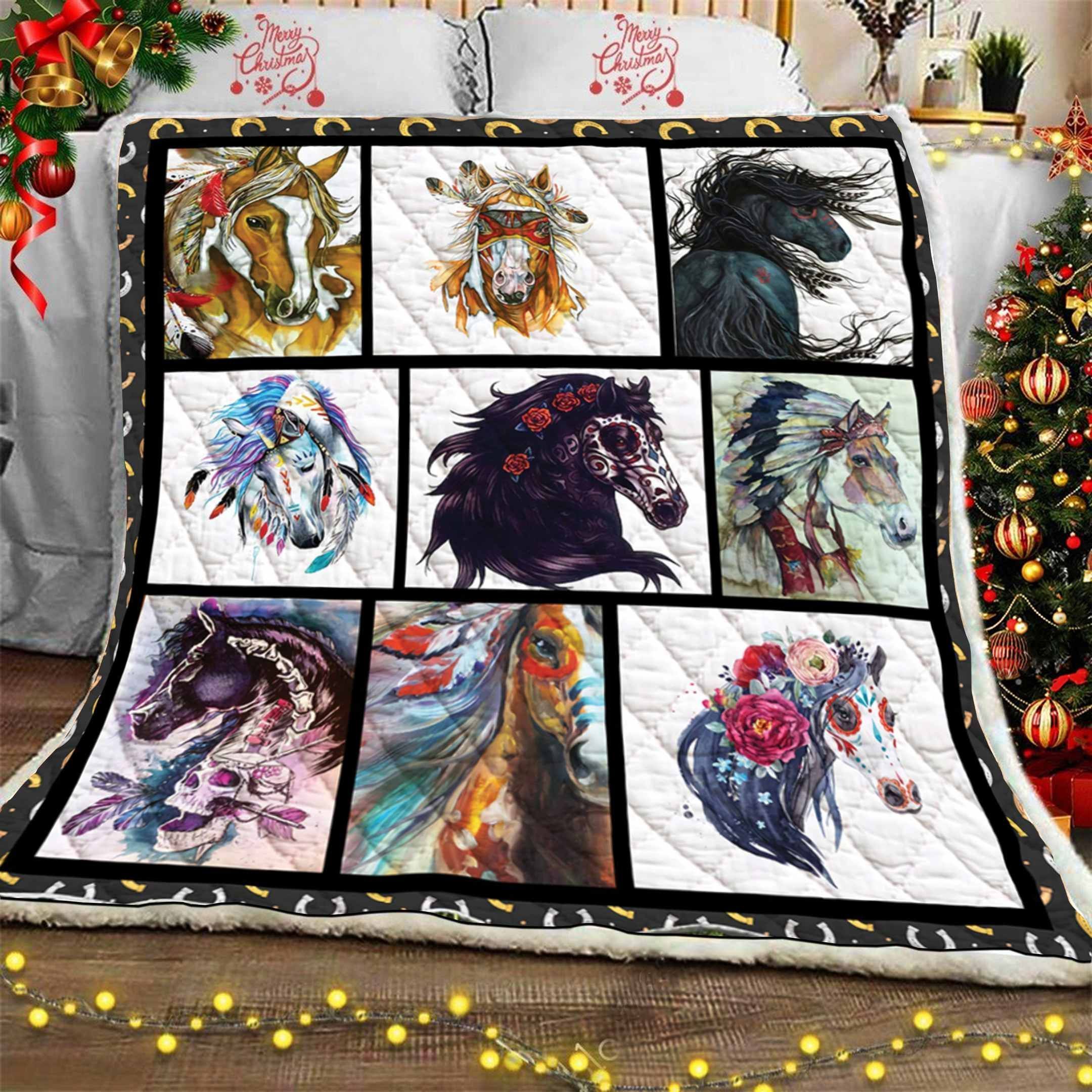 Beauty Native Horse Sherpa Fleece Blanket