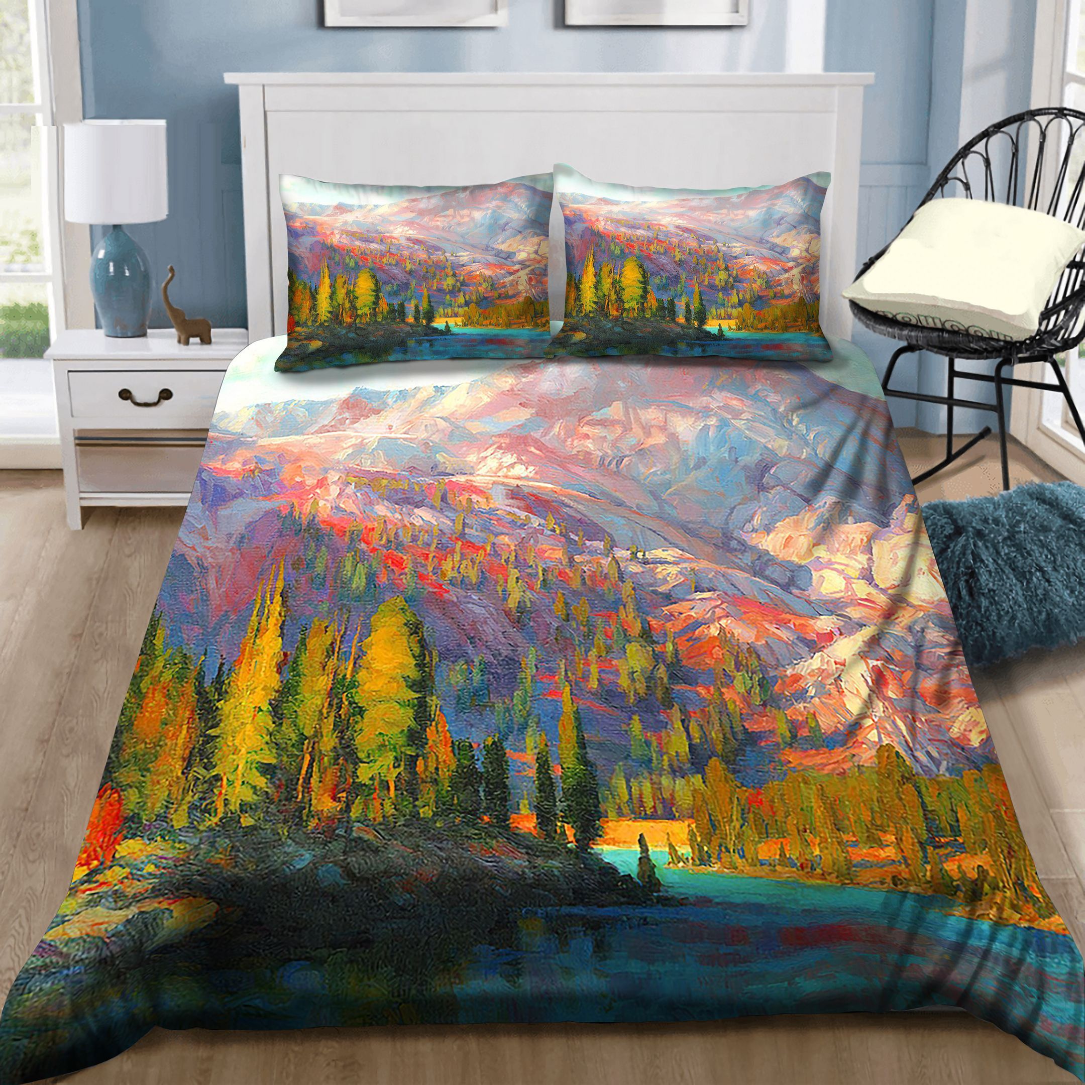 Beauty Nature Lake Forest Mountain Bedding Set