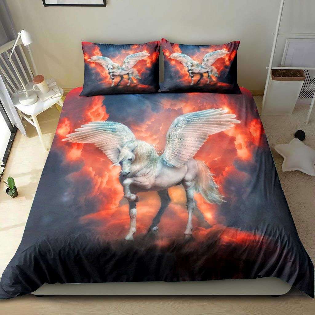 Beauty Unicorn Standing On Fire Bedding Set