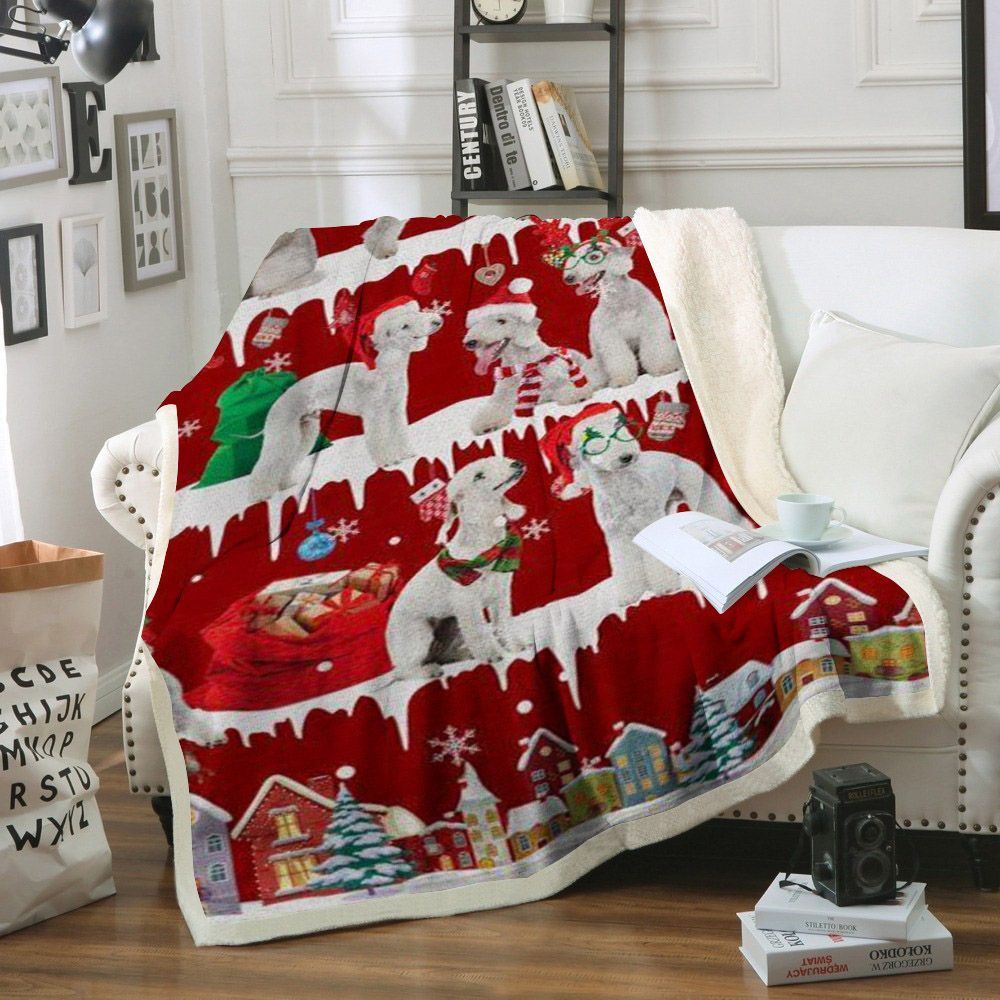 Bedlington Terrier Snow Christmas Sherpa Fleece Blanket