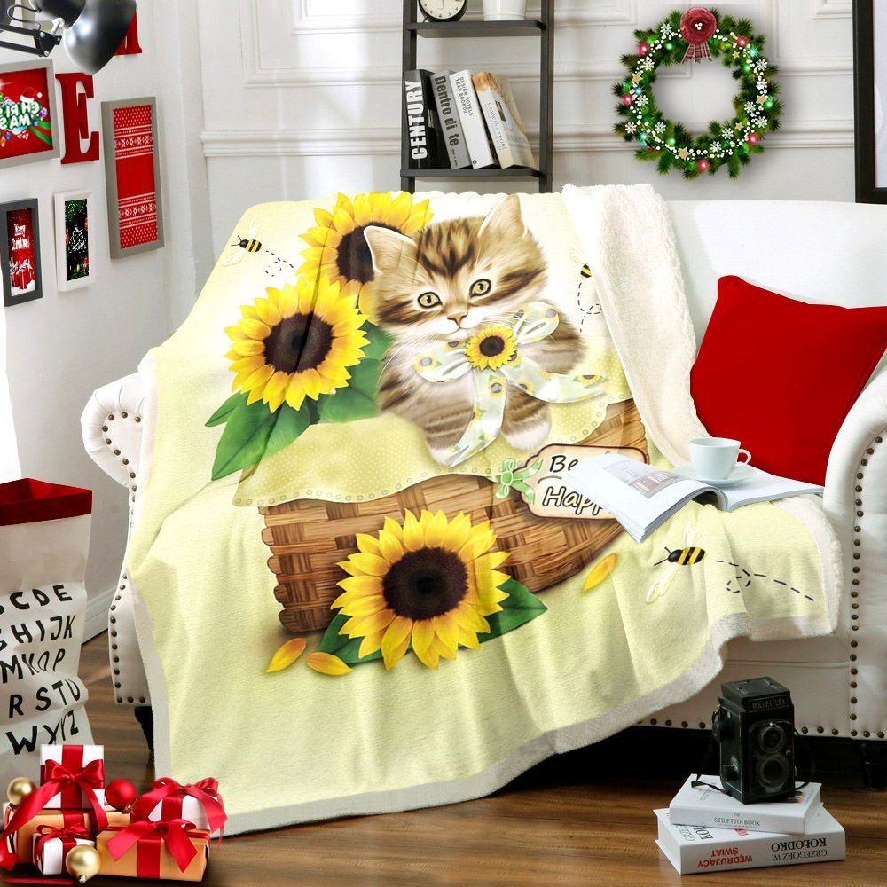 Bee And Cat Sherpa Fleece Blanket