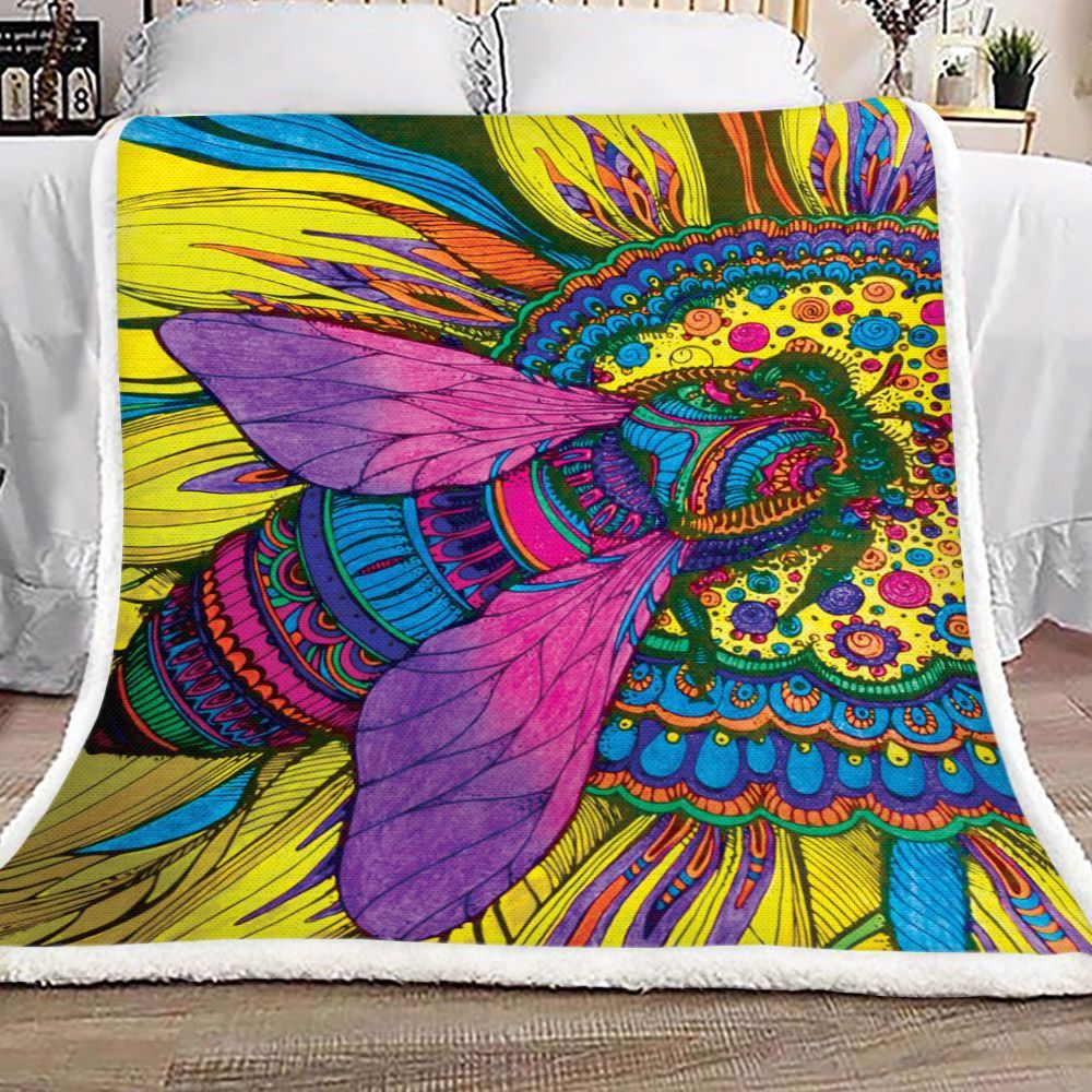 Bee And Flower Sherpa Fleece Blanket