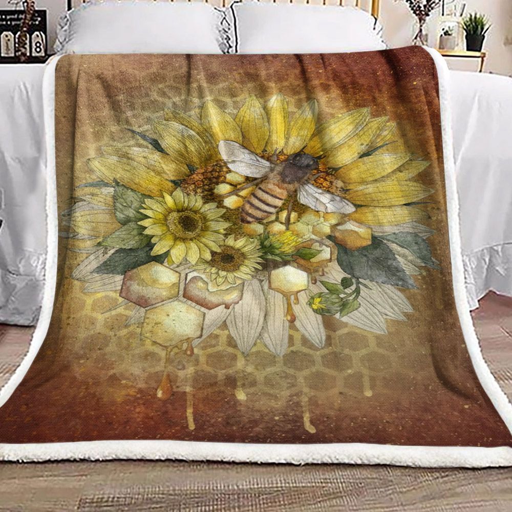 Bee And Sunflower Sherpa Fleece Blanket