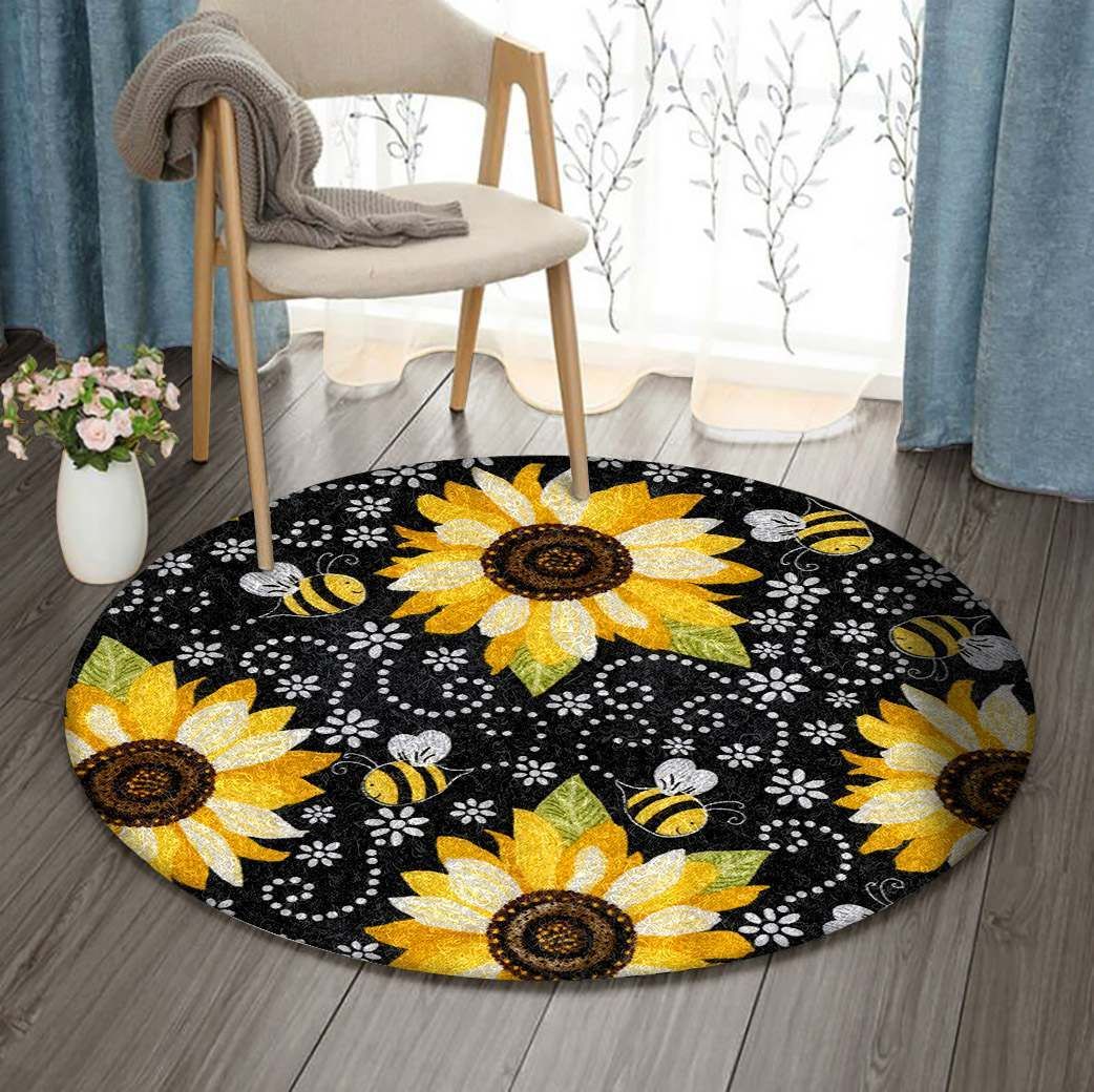 Bee And Sunflower Round Carpet