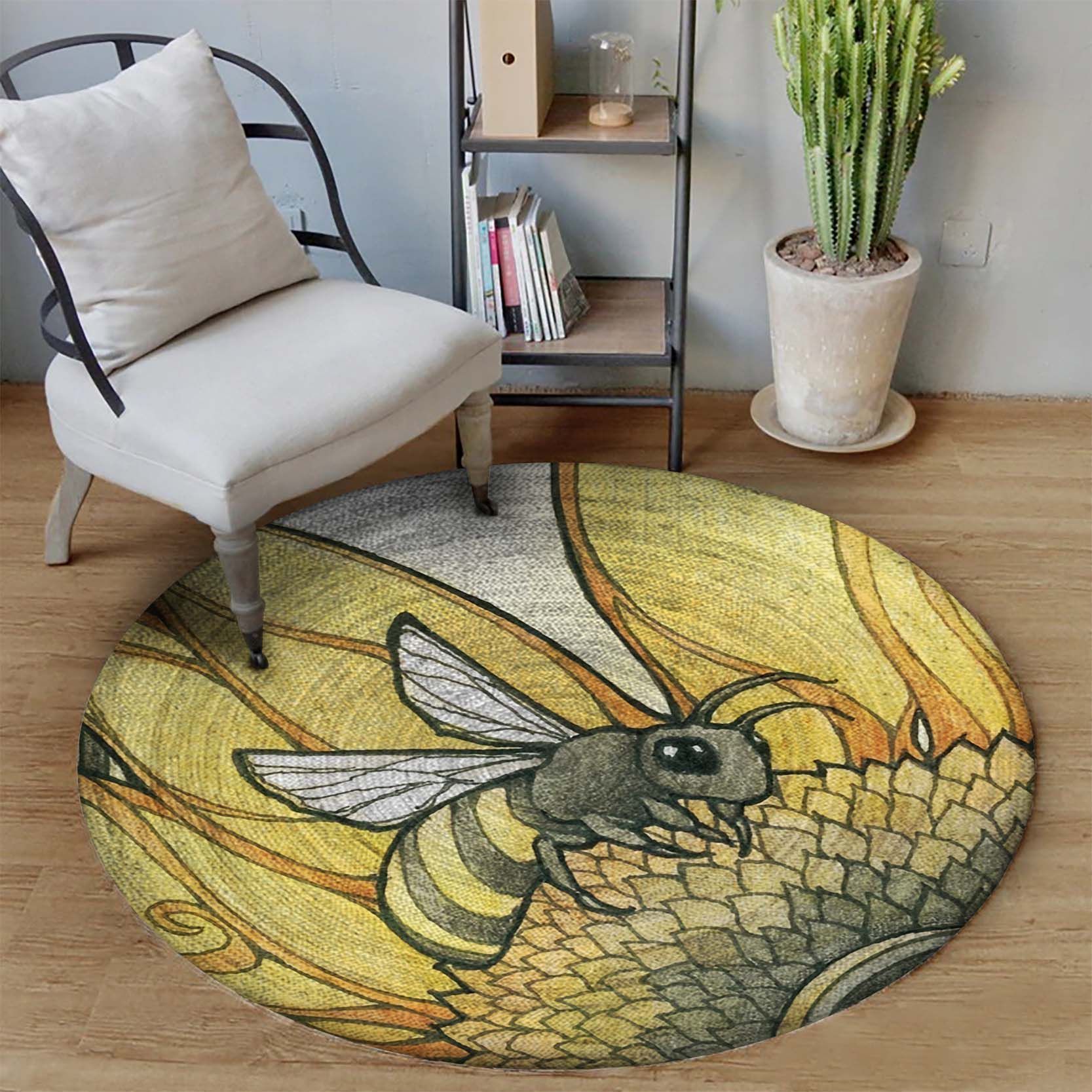 Bee And Sunflower Round Carpet