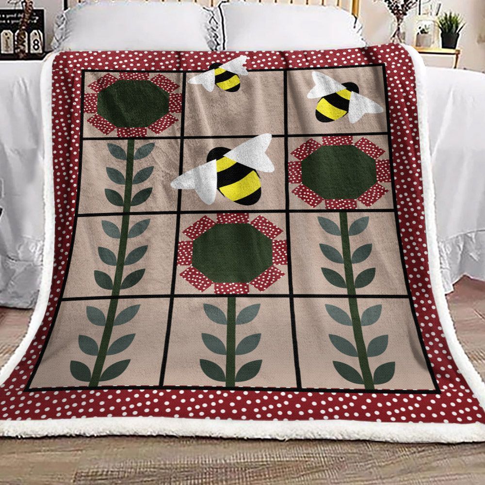 Bee And Sunflower Sherpa Fleece Blanket