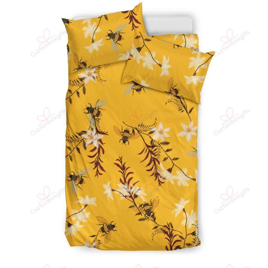 Bee Flower Yellow Printed Bedding Set