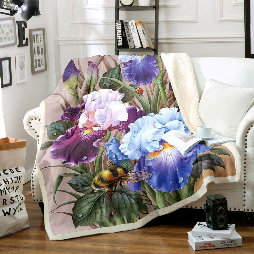 Bee Flowers Sherpa Fleece Blanket