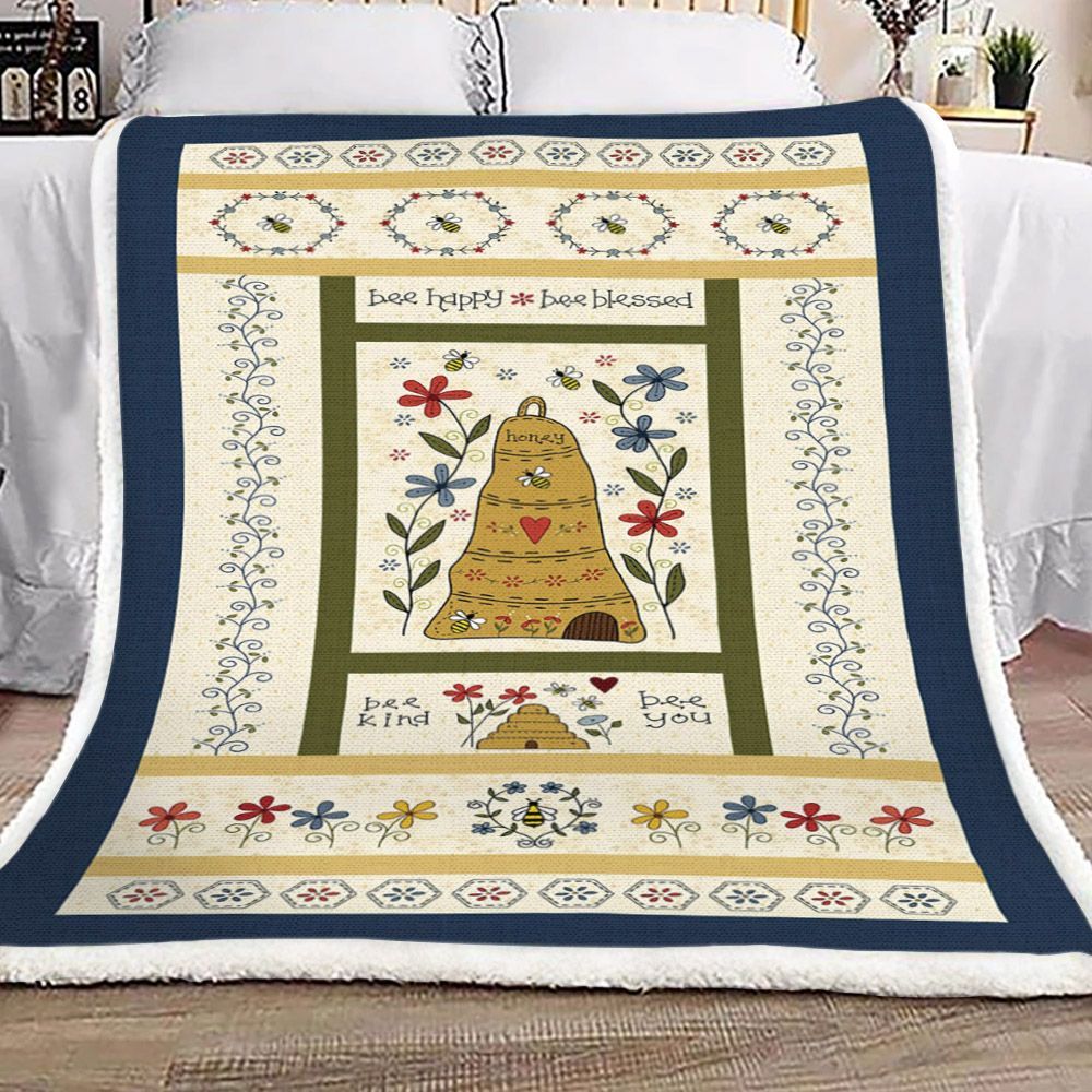 Bee Happy Bee Blessed Bee Kind Bee You Sherpa Fleece Blanket