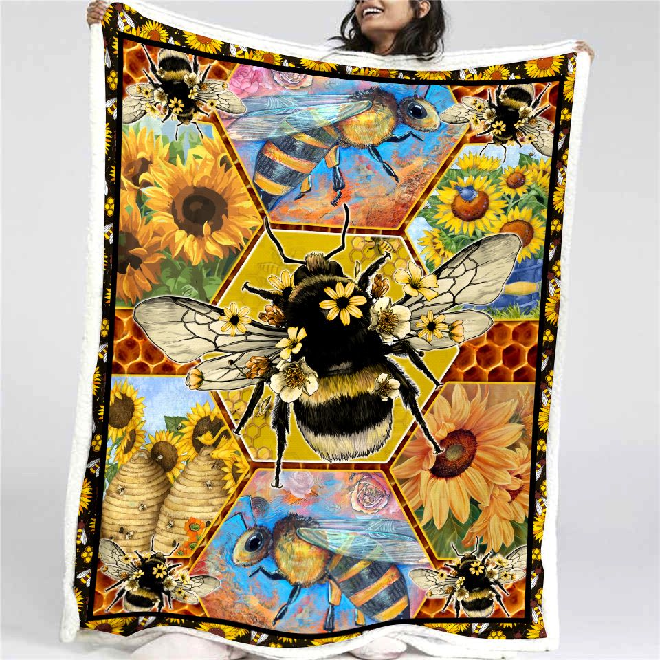 Bee Hive And Sunflower Fleece Blanket