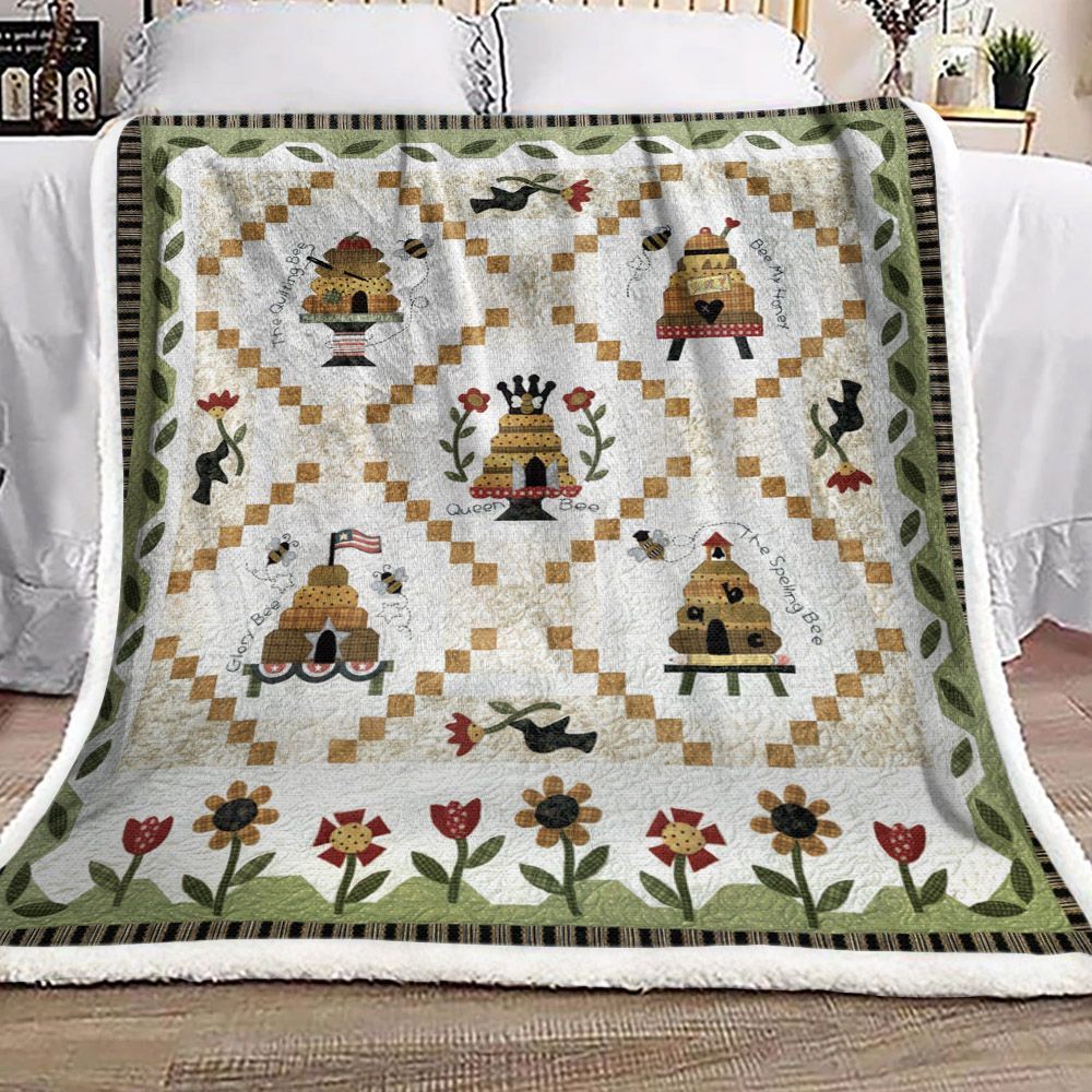 Bee Hive Bird Flower Sherpa Fleece Blanket