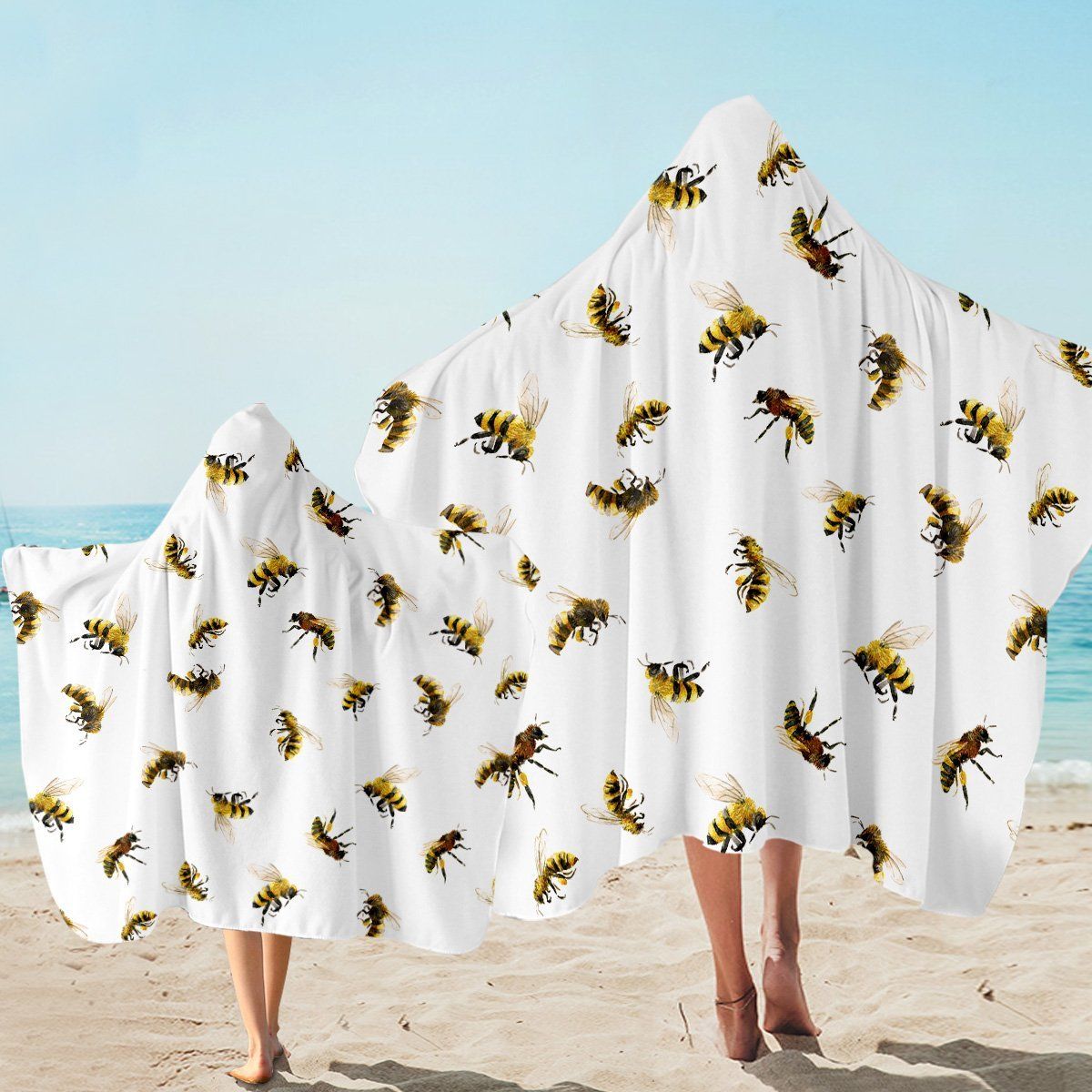 Bee Patterns White Pattern Printed Hooded Towel