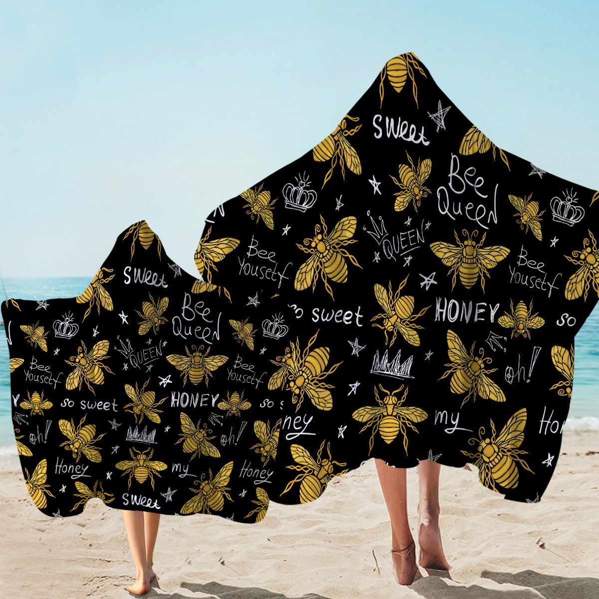 Bee Society Black Pattern Printed Hooded Towel