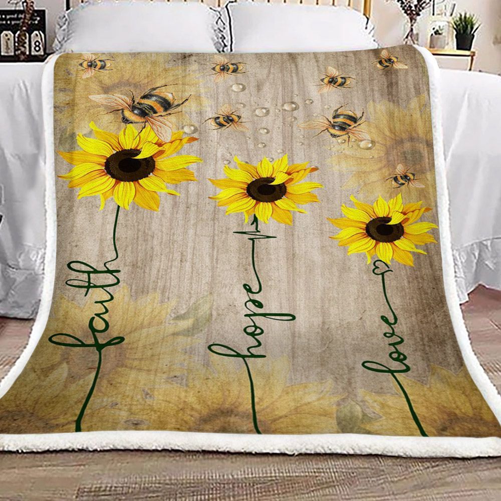 Bee Sunflower Sherpa Fleece Blanket