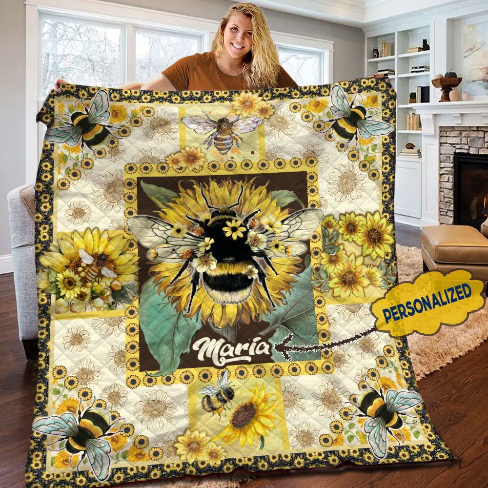Bee Sunflower Personalized Quilt Blanket HHH060613NT