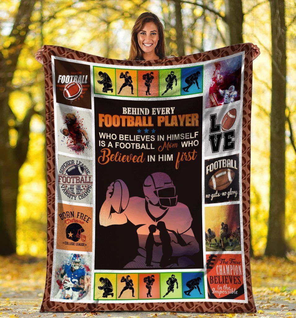 Behind Every Football Player Family Mom Mother Gift Fleece Blanket